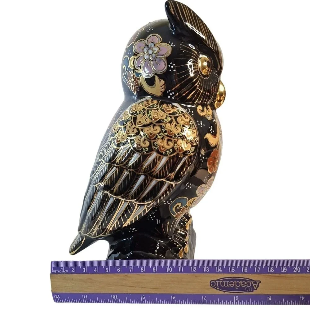 Japanese Kutani Owl Porcelain Figurine Mori Gold Painted Fukuro Lucky Owl Vintag